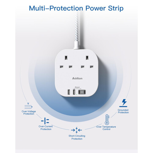 5M Extension Lead with USB Slots, Power Strips wit 2