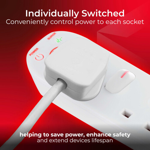 Masterplug Six Socket Extension Lead, 2 Metre Cabl 2