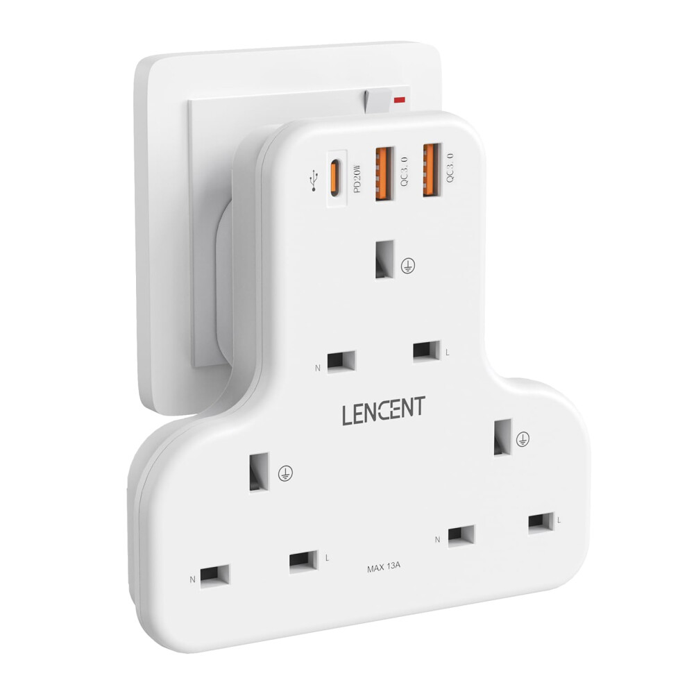 Photos - Other for Computer LENCENT 3 Way Plug Adaptor with 3 USB Slots PD&QC