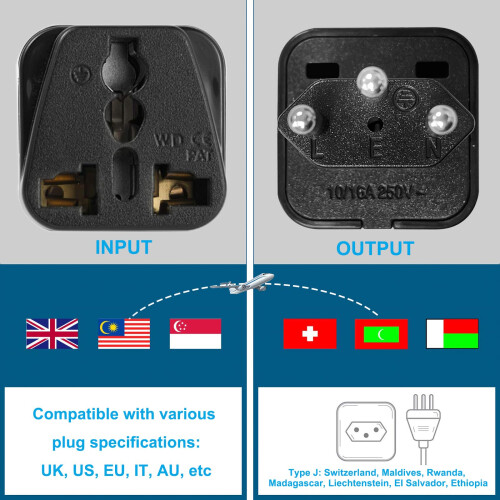 3-Pack UK to Switzerland Plug Adapters, Switzerlan 1