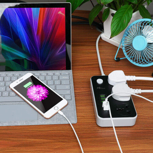 Hulker Extension Lead with USB Ports 3 Way Outlets 2