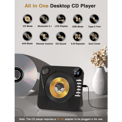 Greadio Portable CD Player with Bluetooth 5.0, CD 1