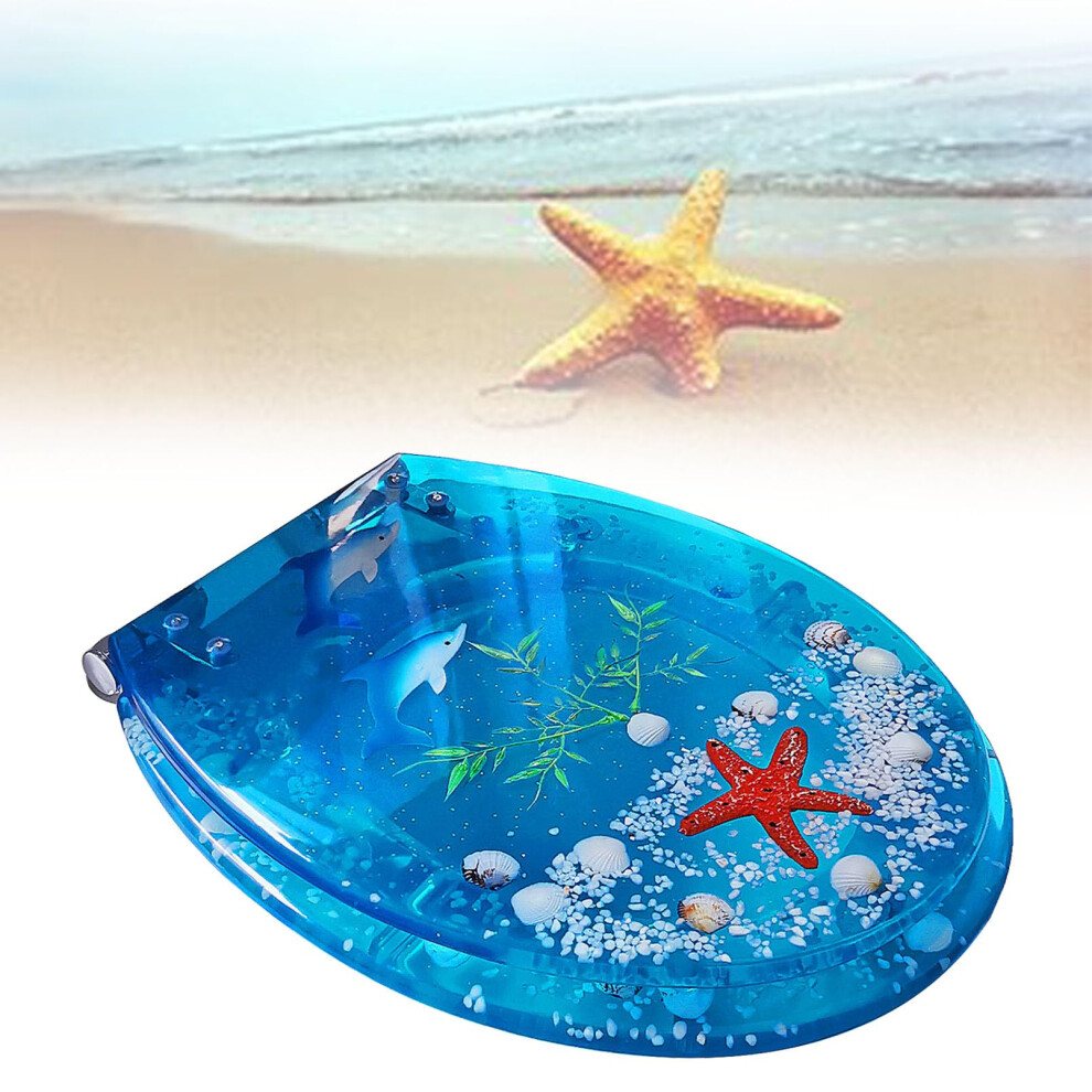 Decorative Resin Toilet Seat With Soft Close Ocean Theme, Universal Fit, Nonslip Bumpers 9199774700092