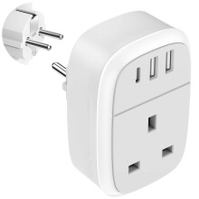 European Plug Adapter, UK to EU Euro Europe Schuko 32W USB C Fast Travel Charger Grounded USBC Adaptor Type C for Germany France Spain Turkey Greece
