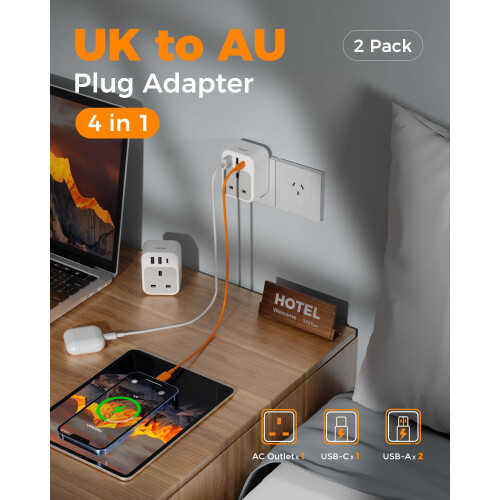 UK to Australia Plug Adapter 2 Pack, TESSAN Austra 2