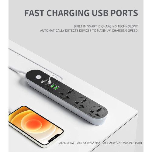 Hulker Extension Lead with USB slots 3 Way 3 USB P 2