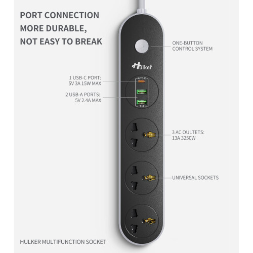 Hulker Extension Lead with USB slots 3 Way 3 USB P 1