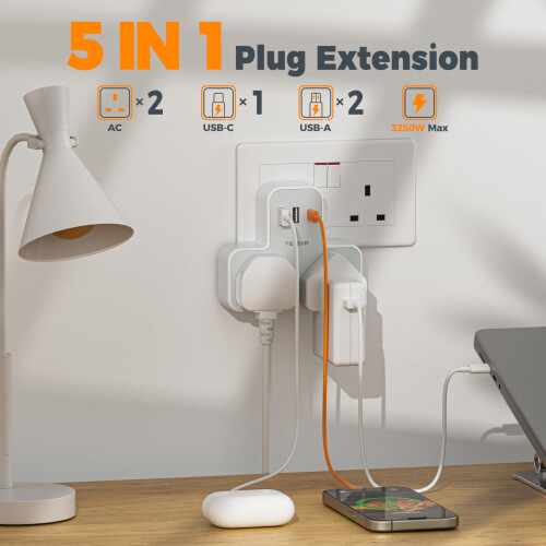 Plug Adapter with 3 USB Plug, TESSAN Double Plug A 1