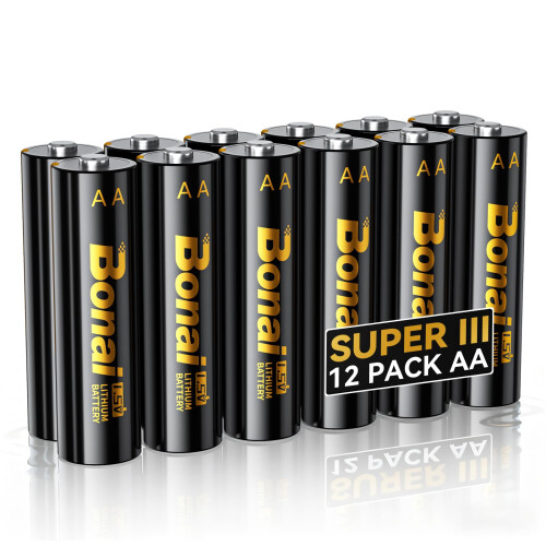 BONAI 3500 mAh Lithium AA batteries 12 Pack, Long