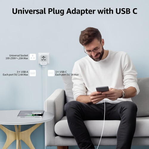 Universal Travel Adapter with USB C, Hotimy Travel 2