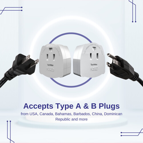 TechMax US to UK Plug Adapter Pack of 2 Type A and 1