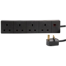 PRO ELEC 4-Gang Mains Extension Lead, 1m Black, 13