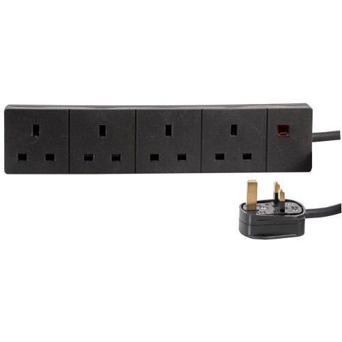 PRO ELEC 4-Gang Mains Extension Lead, 1m Black, 13