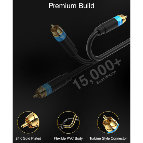 BlueRigger RCA Audio Subwoofer Cable (5M, Dual Shi 2