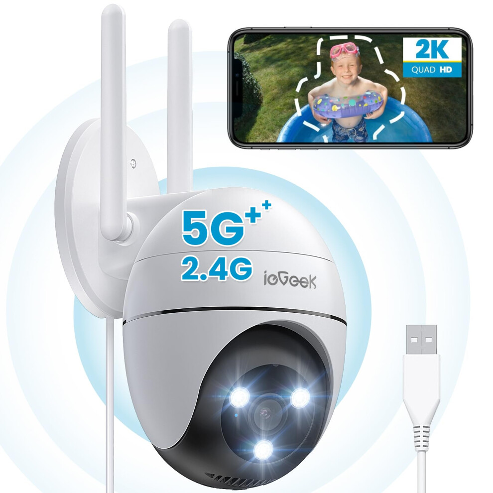 Iegeek 2.4G/5Ghz Ptz Security Camera Outdoor, 2K 3Mp Dual-Band Wifi Cctv Camera, Color Night Vision, Wifi Home Ip Camera With Human Detection, Siren, 40388311