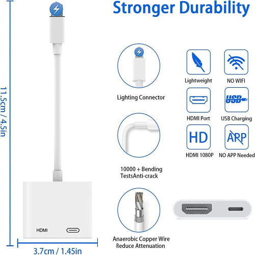 [Apple MFi Certified] Lightning to HDMI Adapter,10 1