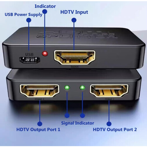 Sfunpu HDMI Splitter,HDMI Splitter 1 in 2 Out, 4K 1