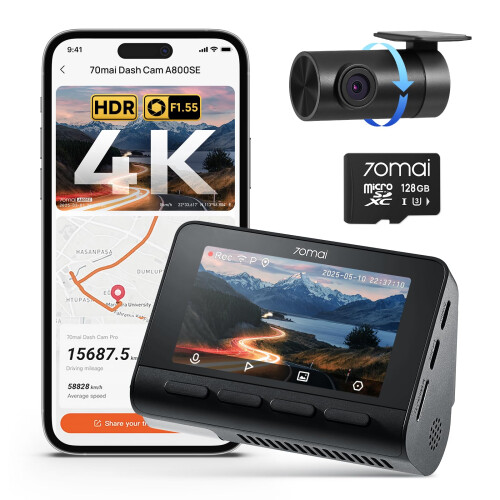 70mai A800SE Dash Cam Car Front Rear 4K UHD+1080P