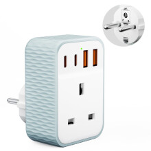 5 in 1 UK to European Plug Adapter, EU Schuko Trav