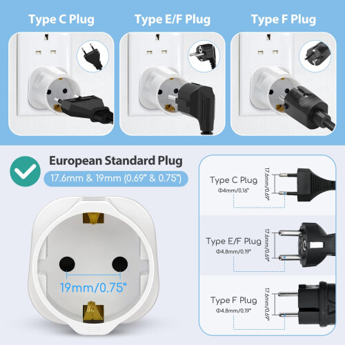 Aigostar 2 Pack EU to UK Adapter - Euro Schuko 2 P 2