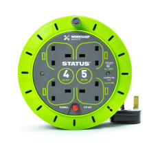 STATUS 4 Socket Cable Reel, 5m, Green, 13 Amp, The