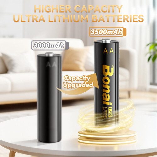 BONAI 3500 mAh Lithium AA batteries 12 Pack, Long 1