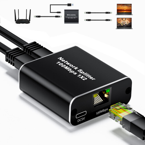 BolAAzuL Ethernet Splitter 1 to 2 High-Speed 100Mb