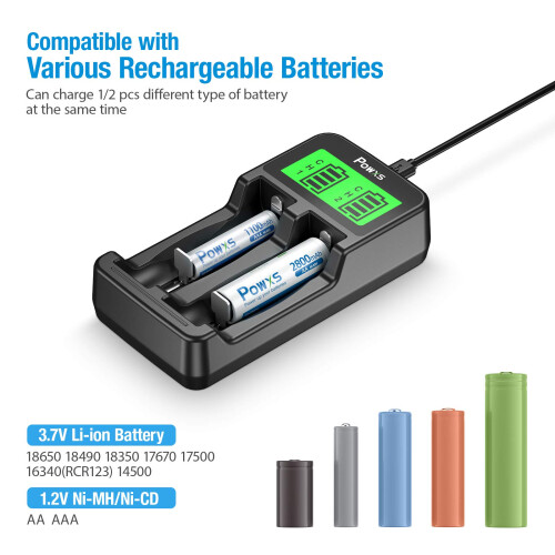 POWXS 18650 battery charger LCD Universal Intellig 1