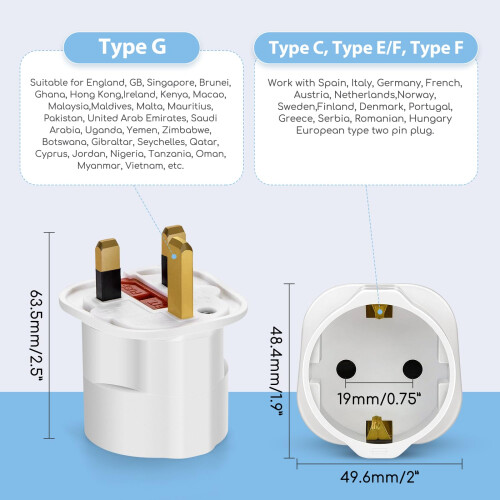 Aigostar 2 Pack EU to UK Adapter - Euro Schuko 2 P 1