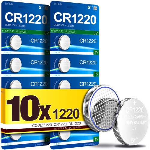 5Plus Group 10 Pcs CR1220 3V Lithium Coin Cell Bat