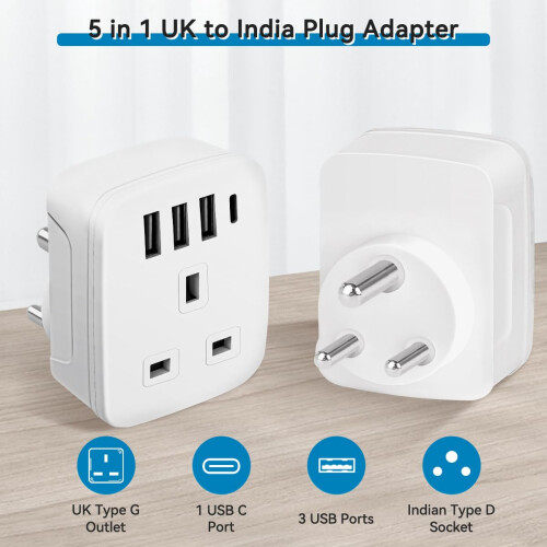 2-PACK UK to India Plug Adapter,SHUOMAO Grounded U 1