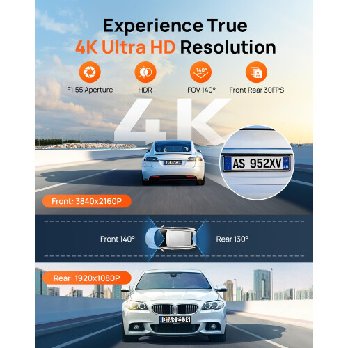 70mai A800SE Dash Cam Car Front Rear 4K UHD+1080P 1