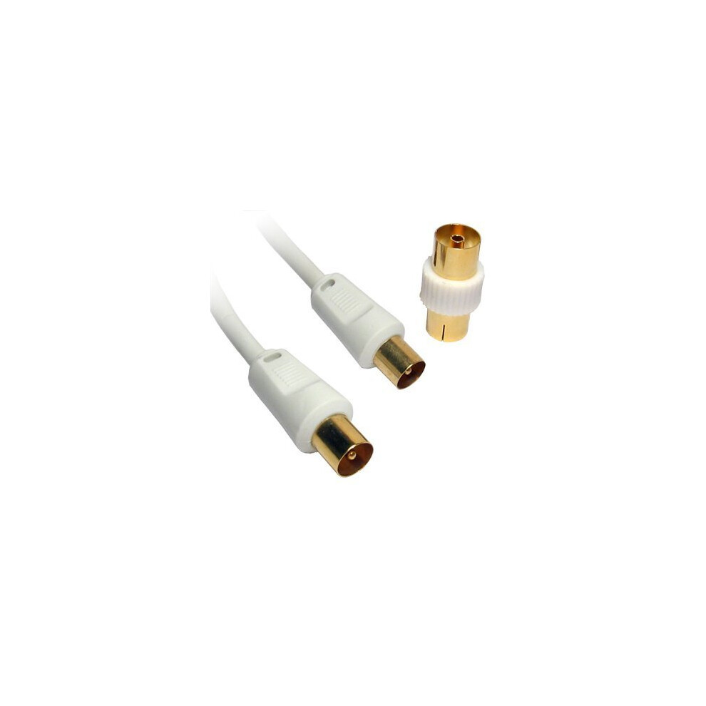 Guilty Gadgets - 10M Metre Male To Male Rf Tv Aerial Lead Cable Coaxial Extension Female Digital With Coupler White