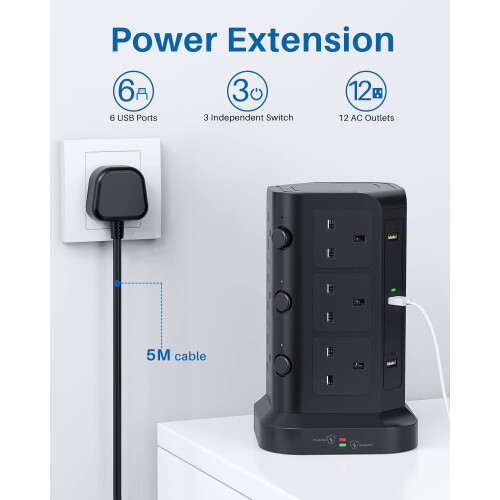 Tower Extension Lead With 5M Cable by KOOSLA, [13A 1