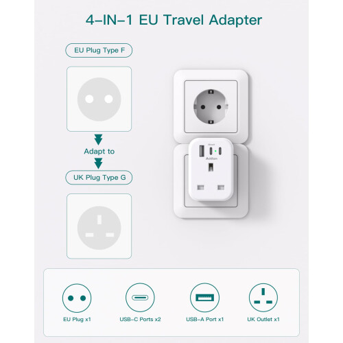 [3 Pack] UK to European Plug Adapter with 3 USB Po 2