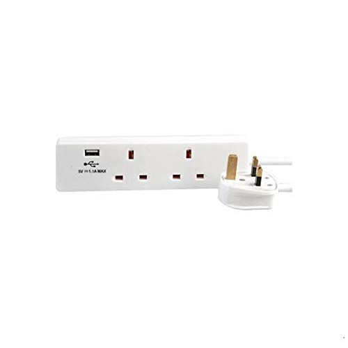 Pro Elec 2-Gang Mains Extension Lead with USB, 1m,