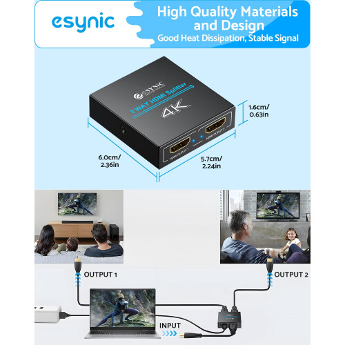 eSynic 4K/30HZ HDMI Splitter 2 Way HDMI Splitter 1 2