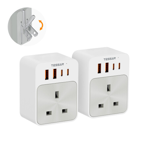 TESSAN UK to US Plug Adaptor 2 Pack, Foldable USA