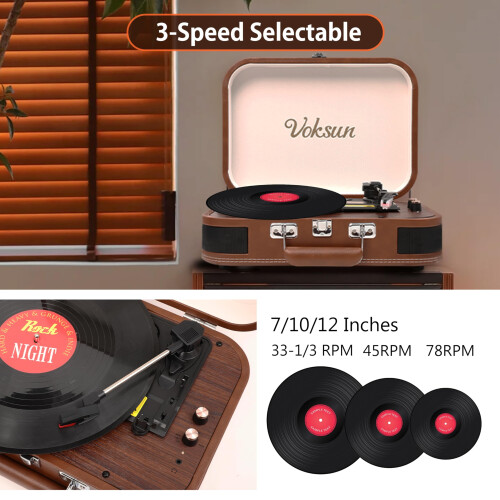 Record Player, VOKSUN Portable Bluetooth Vinyl Tur 2