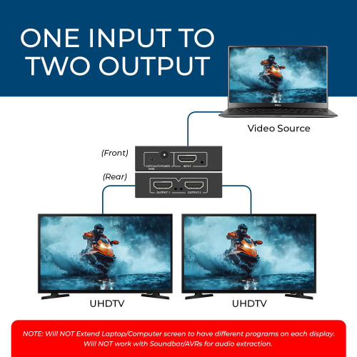 OREI HDMI Splitter 1 in2 Out 4K - 1x2 HDMI Display 2
