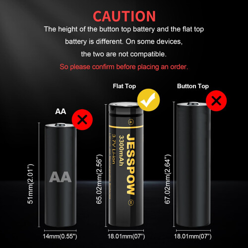 3.7V Rechargeable Battery, 3300mAh Flat Top Rechar 1