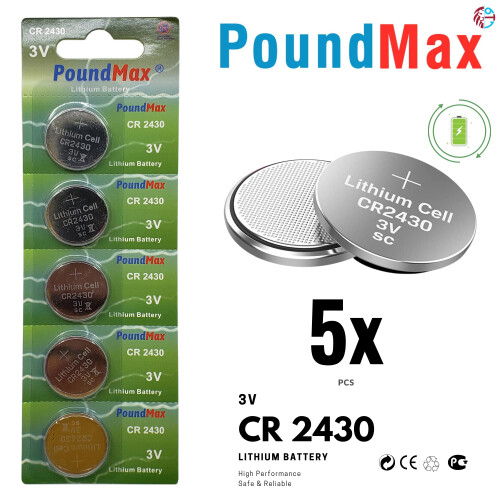 5 x PoundMax 2430 CR2430 DL2430 3V Lithium Coin Ce 1