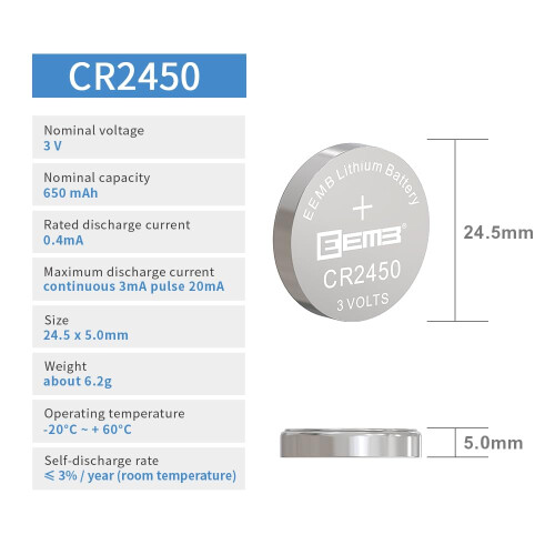 EEMB 20 PACK 2450 CR2450 Coin Button Cell 3V 3 Vol 1