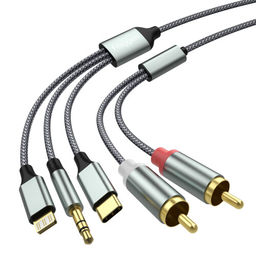 RCA to 3.5mm/USB Type C/Lightning Cable, iPhone to 1
