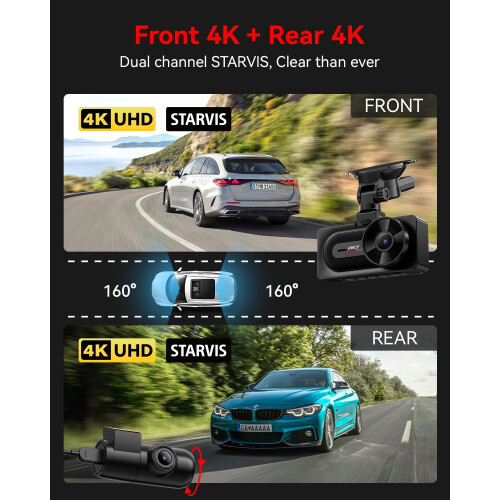 IIWEY 4K+4K Dash Cam Front and Rear, Dual STARVIS 1