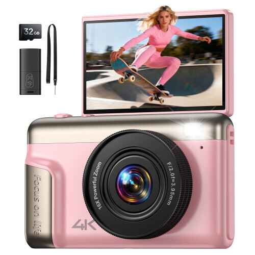 4K Digital Camera Kids for Vlogging: 64MP Compact