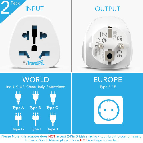 World To EU Travel Adapter (2 Pack) | UK, US, Aust 1