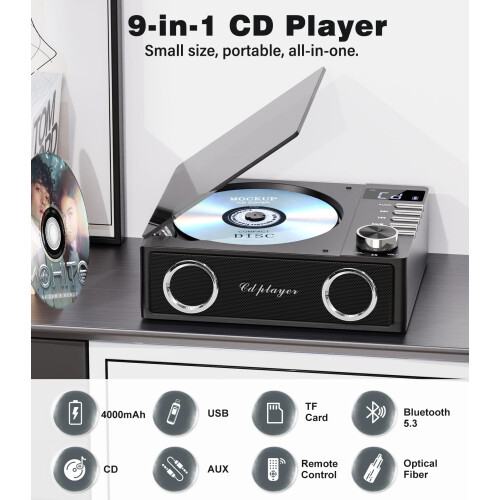 Greadio Portable CD Player with Bluetooth 5.3, 400 1