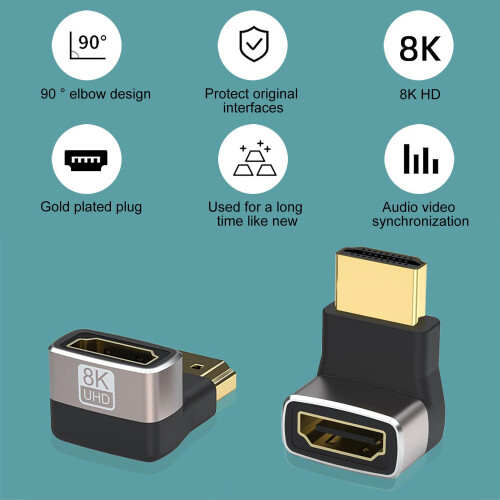 SHUBEIEUMI 2 Pack Right Angle HDMI Adapter 8K, Ada 1