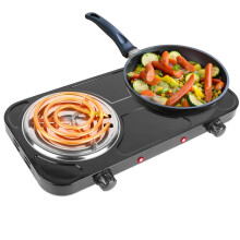 2000W Double Burner Electric Hot Plate with Dual Controls, 5 Temps, Non Slip Feet for RV and Kitchen